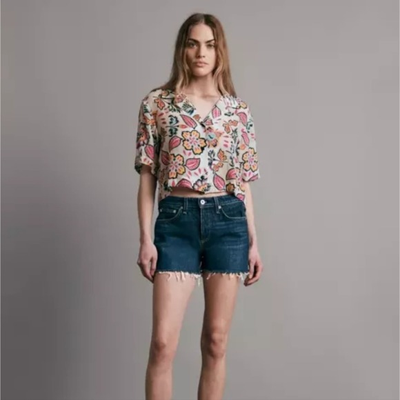 Rag & Bone Dre Low Rise Indigo Distressed Denim Shorts Size 28